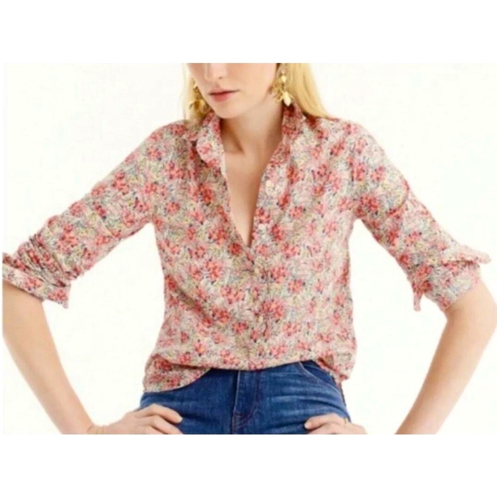 J Crew x Liberty London Popover Shirt Swirling Petals Floral Preppy Cottagecore